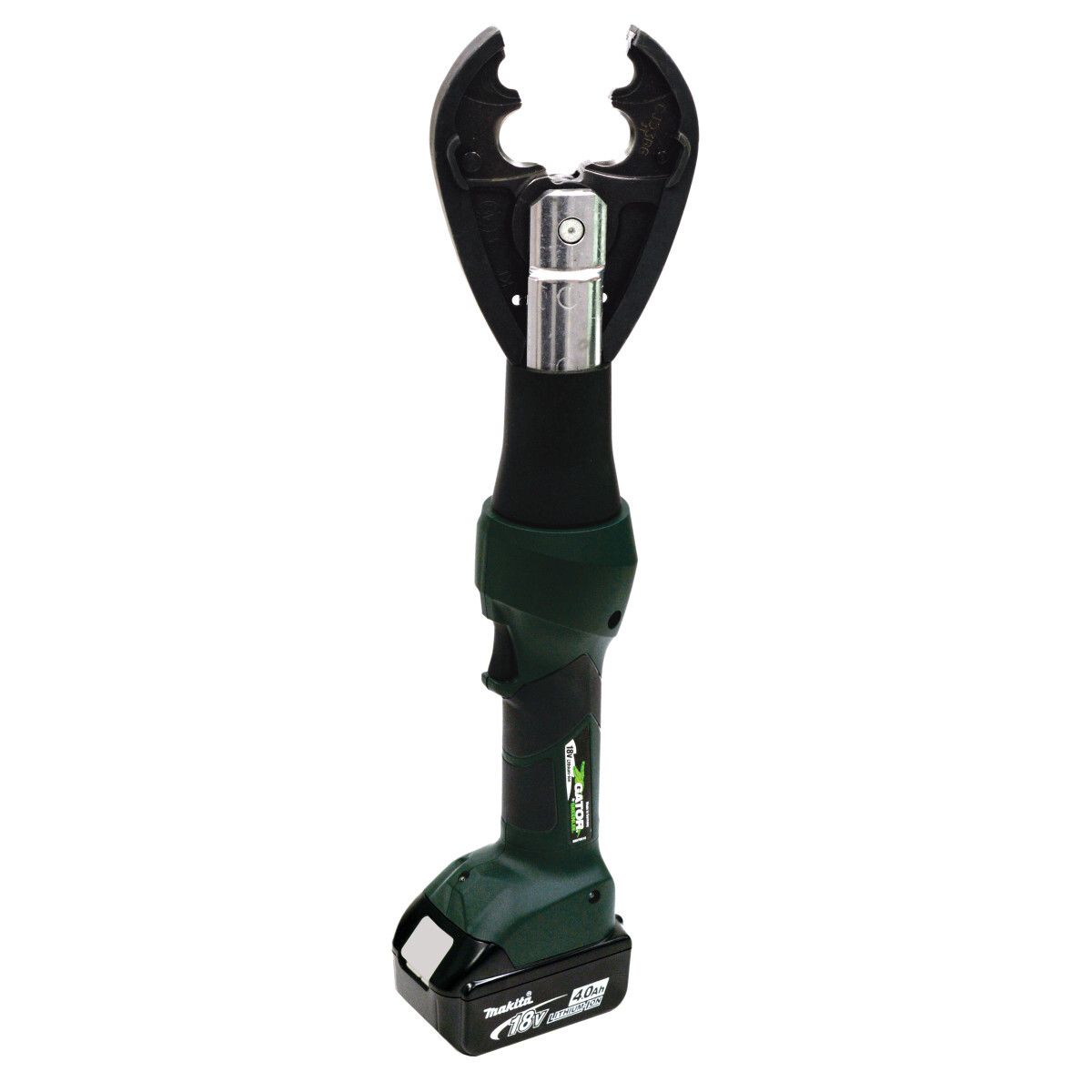 EK425LX 6 Ton Crimper with CJD3BG Jaws Bare Tool.  Equipped with Bluetooth Communication enabled via the Greenlee Gator Eye app. Features LED display screen communicating pressure and battery levels as well as tool diagnostics with real-time tool feedback.  Operated with one hand, leaving the other hand free to position the cable and connector.  The crimping jaws open wide to fit easily over connectors.  In-line tool style is lightweight and very easy to control.  To help prepare for a crimp, the jaws can be jogged closed until they just grip the connector, allowing the operator to position the cable in the connector before finishing the crimp.  Completes about 325 crimps per battery charge on 4/0 AWG splices.  When a crimp is fully completed, the EK425LX signals the operator by automatically opening the jaws.  It is then ready to make the next crimp.  And, when the crimping jaws need to be opened before a crimp is complete, the operator can simply push a button on the back side of the tool.  Intelligent Crimping System Technology includes a pressure sensor that monitors the crimping force of each crimp and provides the operator a visual and audible alert if the force is below specifications.