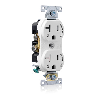 Tamper Resistant Duplex Receptacle, 2-Pole 3-Wire, NEMA 5-20R, 20A-125V, White, Back And Side Wired, Self Grounding, Triple-combination-head Screws, Commercial Spec Grade - 2 Plug Controlled Markings Universal Marking Orientation