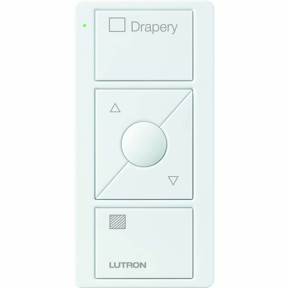 Lutron 3-Button with Raise/Lower and Preset, Pico Smart Remote, with Shade Icons and Text ("Drapery") - White