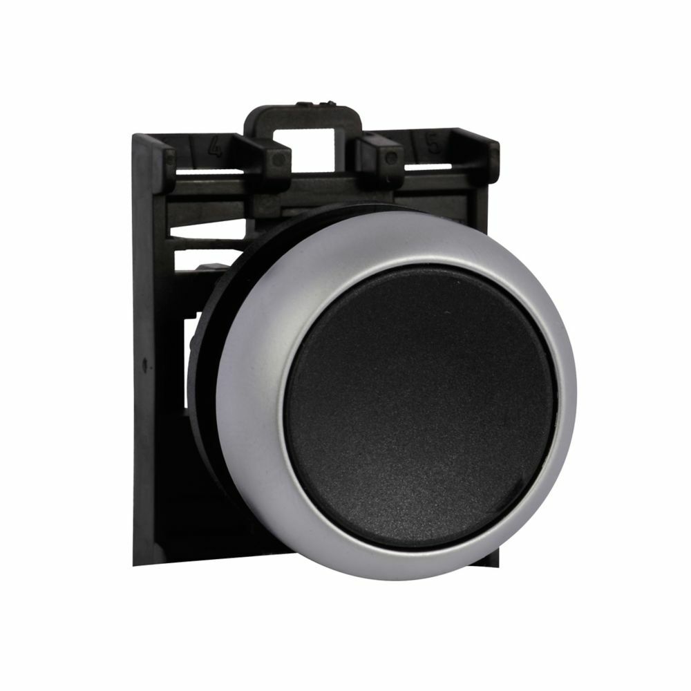 Eaton 22.5 mm RMQ-Titan Pushbutton,Black Actuator,Silver bezel,IP67, IP69K,Non-illuminated,Flush mounting,NEMA 4X, 13,1,000,000 operations,Maintained,22.5 mm,Flush Pushbutton,M22