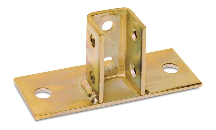 Connector, Flush Post Base, Post Height 3-1/2 Inches, Post Length 1-5/8 Inch, Width 1-11/16 Inch, Base Length 8 Inches, Base Width 3 Inches, Hole Diameter 3/4 Inch, Steel