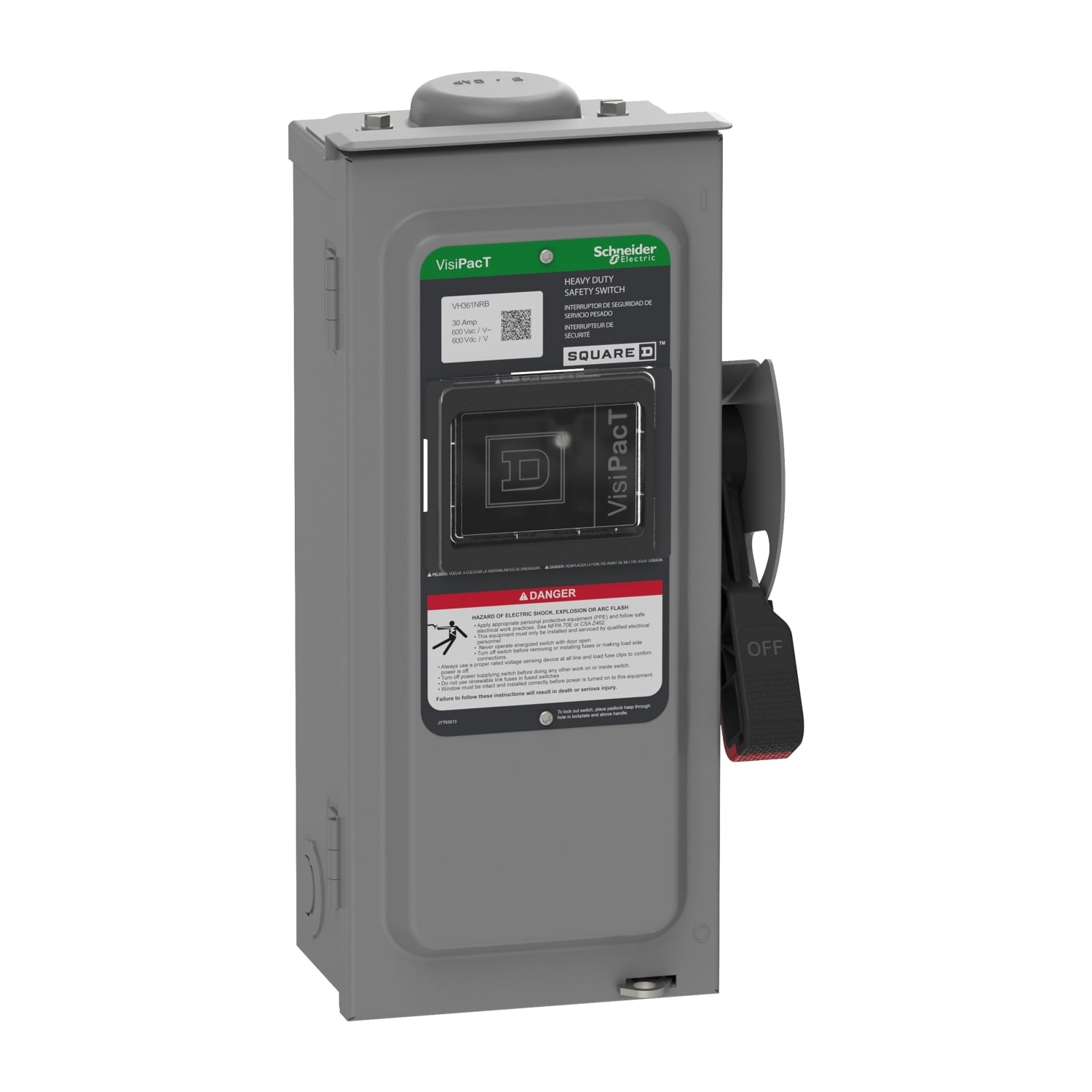 Safety switch, VisiPacT, heavy duty, fused, viewing window, NEMA 3R, 600V, 30A, 3 pole, neutral installed