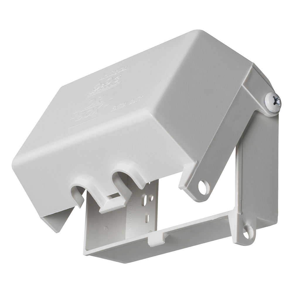 Drybox adapter with non metallic cover and base. single gang. Horizontal white paintable cover. Depth 2.9".