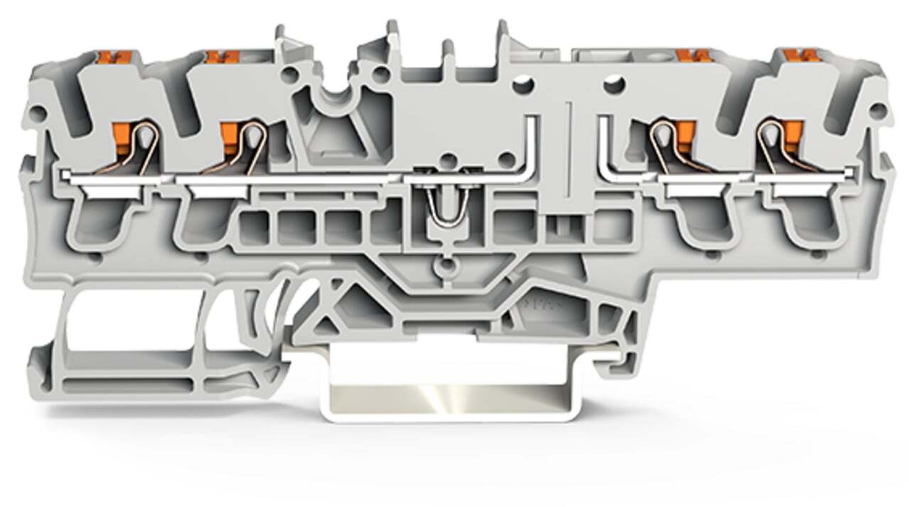 4-conductor carrier terminal block; with push-button; for DIN-rail 35 x 15 and 35 x 7.5; 2.5 mm; Push-in CAGE CLAMP; 2,50 mm; gray