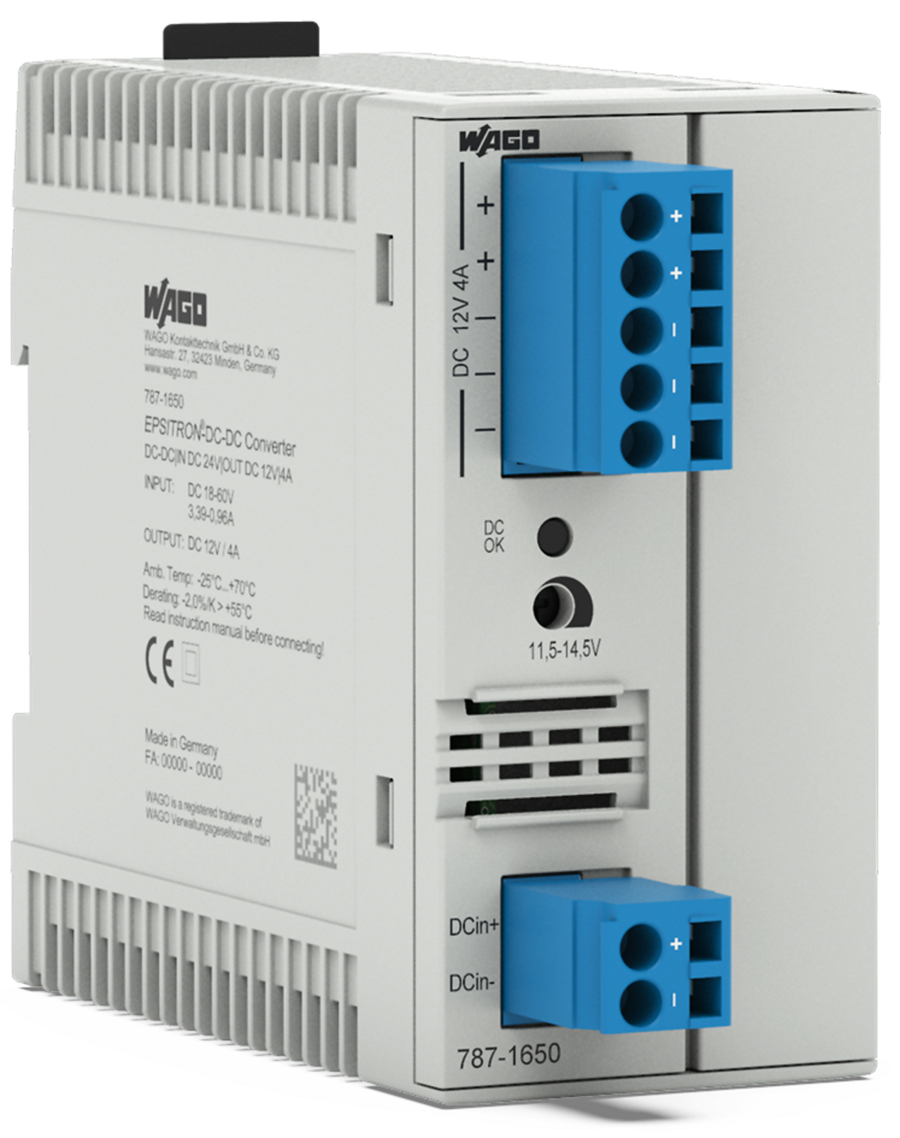 DC/DC Converter; 24 VDC input voltage; 12 VDC output voltage; 4 A output current; galvanically isolated