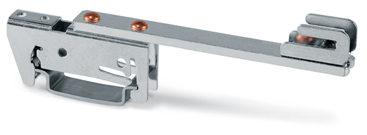 Busbar carrier; for busbars Cu 10 mm x 3 mm; single side, straight; for DIN 35 rail; silver-colored
