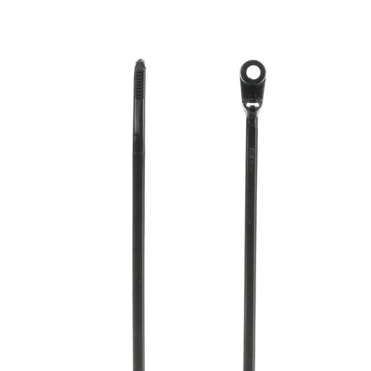 Integrated Mounting Hole Cable Tie, Black Polyamide (Nylon 6.6) for Temperatures up to 85 Degrees Celsius (185 F), Weather and Ultraviolet Resistant for Indoor and Outdoor Applications, Length of 152mm (6 Inches), Width of 3.6mm (0.14 Inch), Thickness of 1mm (0.04 Inches), Tensile Strength Rating of 177 Newtons (40 Pounds), #8 Screw for Mounting