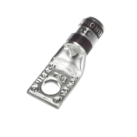 Copper One-Hole Lug, Standard Barrel, Peep Hole, Max 35kV, Wire Size #2 AWG, 1/4 Inch Bolt Size, Tin Plated, Die Code 33, Die Color Code Brown