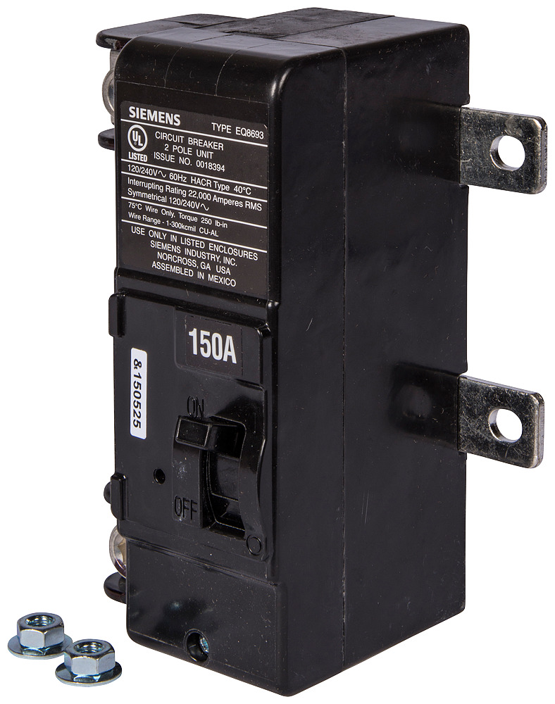 Low Voltage Residential Circuit Breakers Main Breakers - Family G Mainsare Circuit Protection Load Center Mains, Feeders, and Miniature Circuit Breakers. Type EQ Application Electrical Distribution Standard UL 489 Voltage Rating 120/240V Amperage Rating 175A Trip Range Thermal Magnetic Interrupt Rating 22 AICNumber Of Poles 2P