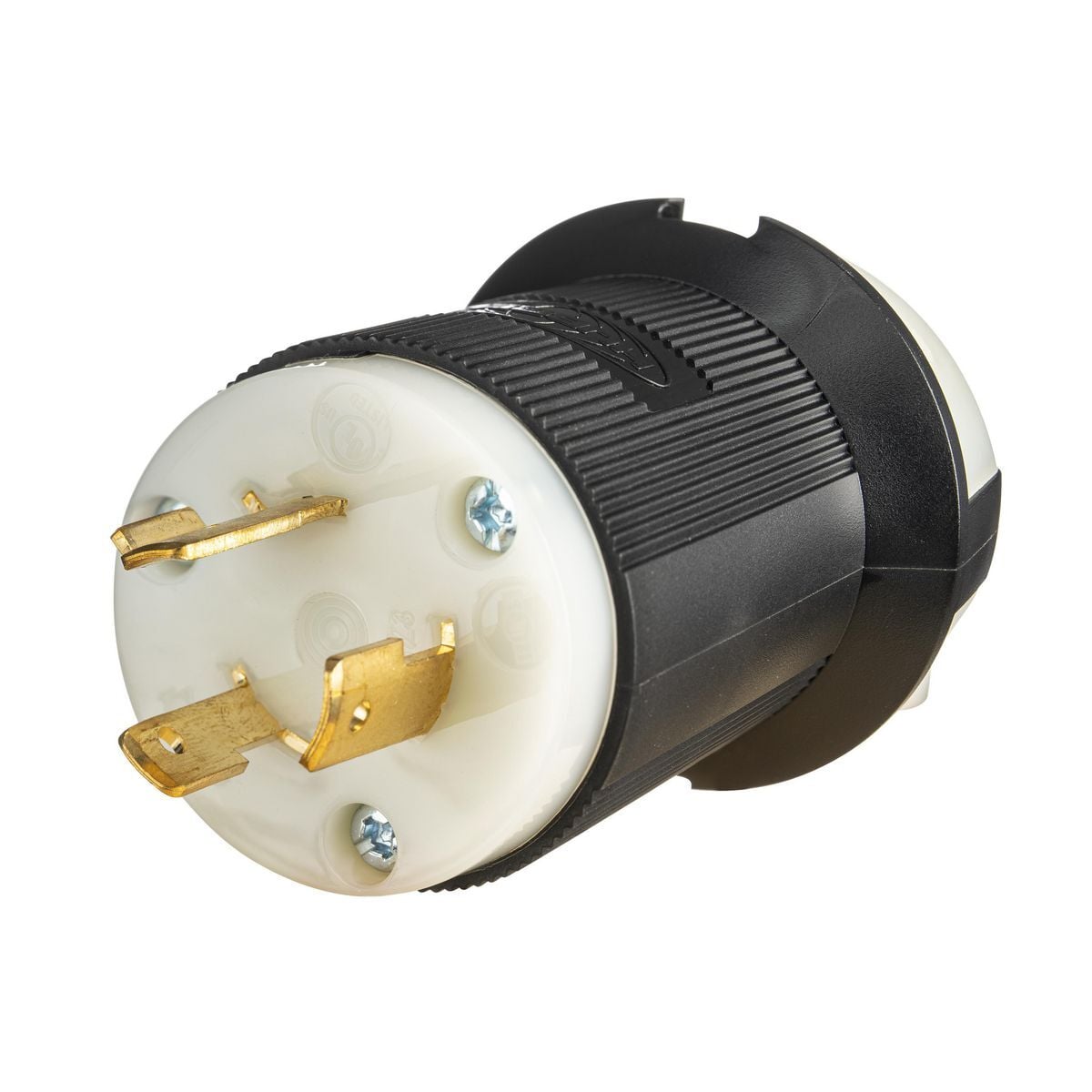 Locking Devices, EdgeConnect Twist-Lock, Industrial, Male Plug, 20A 480V AC, 2-Pole 3-Wire Grounding, L8-20P, Screwless Terminal, Black and White