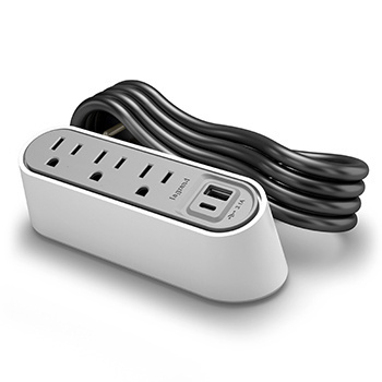 WSPC320CWH Slim Desktop Power Center, 3 Outlets, USB A/C, White, 6 ft Cord