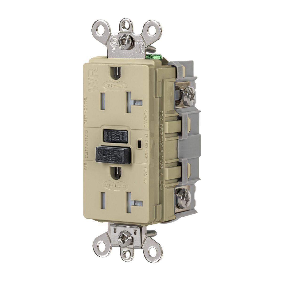 20A, 125V Industrial Grade, Tamper-Resistant, Weather-Resistant, Ground Fault Receptacle.
