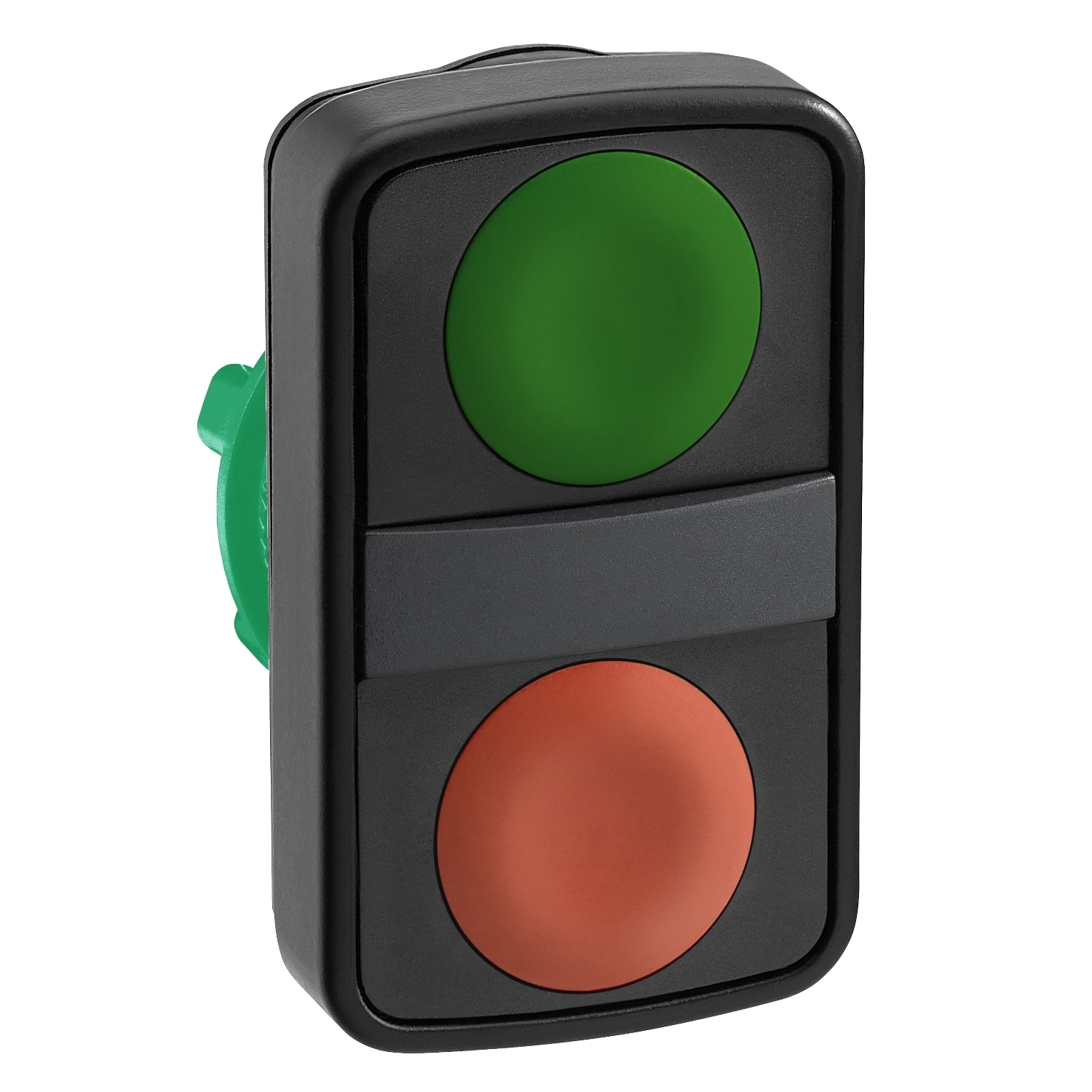 Head for double headed push button, Harmony XB5, 2 rectangular green/red flush, 22mm, spring return, unmarked