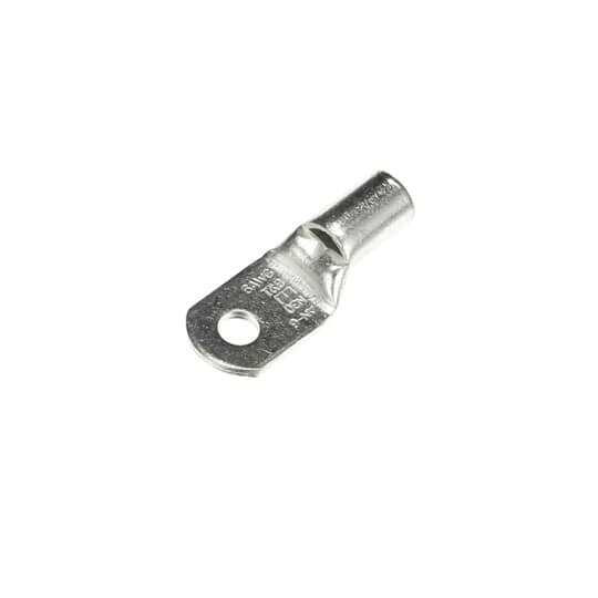 Non-Insulated Tubular Ring Terminal, Length 1.26 Inches, Width .49 Inches, Bolt Hole #10, Wire Range 6/6AN, Copper, Tin Plated