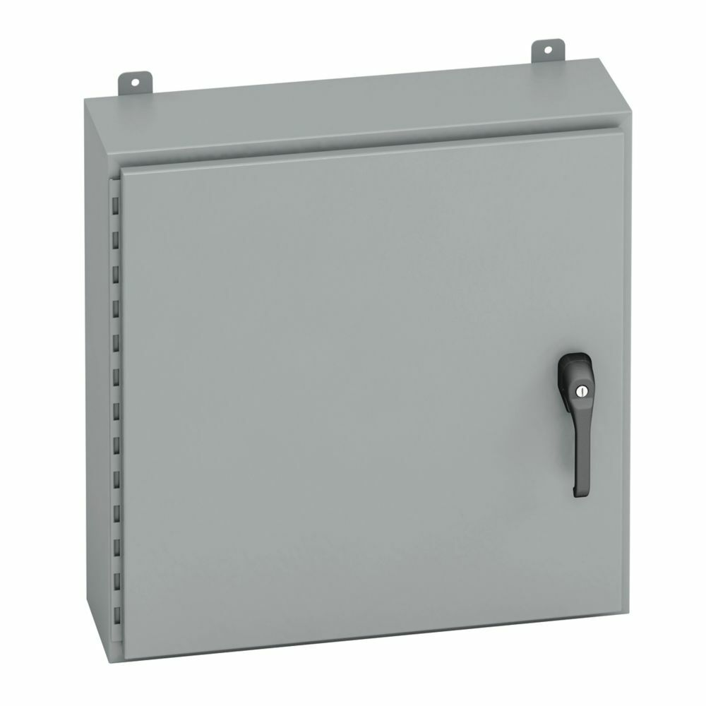 Eaton B-Line series wall mounted panel enclosure, 30" height, 8" length, 24" width, NEMA 4, Hinged cover, 43PT enclosure, Wall mount, Medium single door, External mounting feet, Carbon steel, Seamless poured in-place gasket