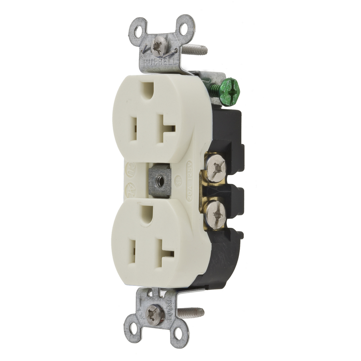 Straight Blade Devices, Receptacles, Duplex, Commercial/Industrial Grade, 2-Pole 3-Wire Grounding, 20A 125V, 5-20R, Almond, Single Pack.