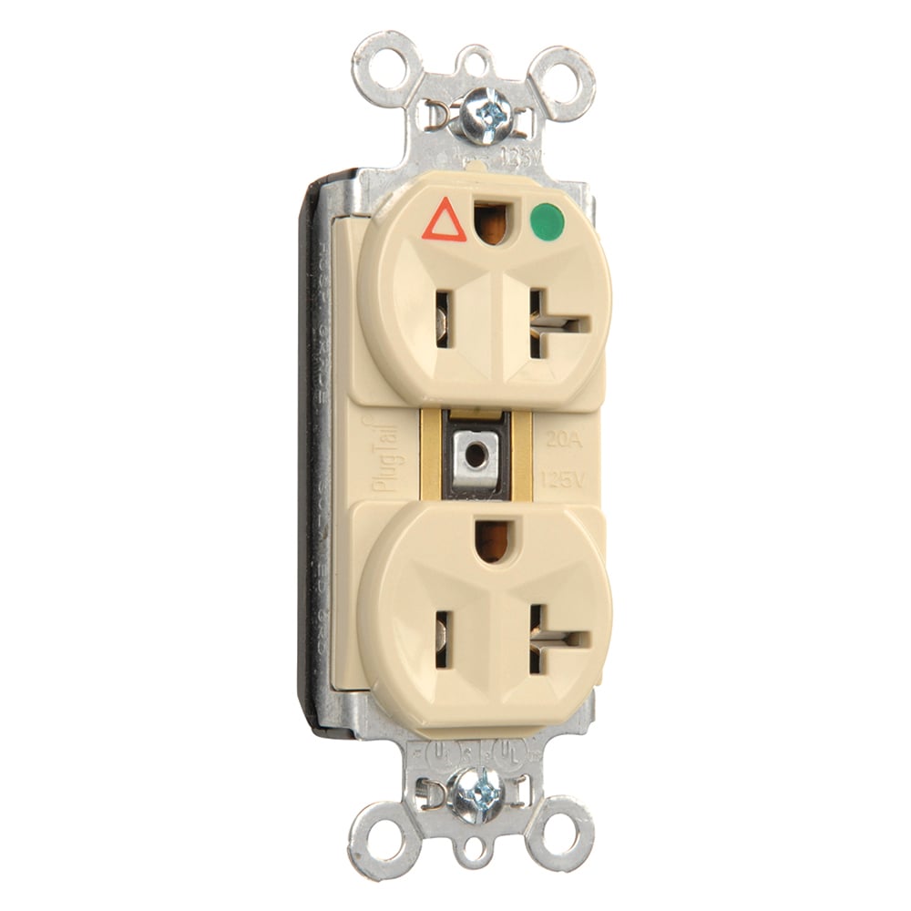 PlugTail Isolated Ground Heavy-Duty Hospital Grade Duplex Receptacle, 20amp 125volt, Ivory