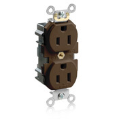 15 Amp, 125 Volt, Narrow Body Duplex Receptacle, Straight Blade, Fed Commercial Grade, Lev-Lok, Self Grounding, Brown
