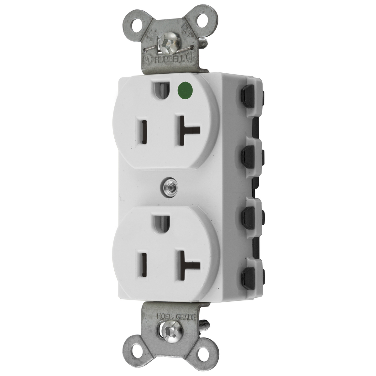 Straight Blade Devices, Receptacles, Duplex, SNAPConnect, Hospital Grade, 20A 125V, 2-Pole 3-Wire Grounding, 5-20R, Nylon, White, USA