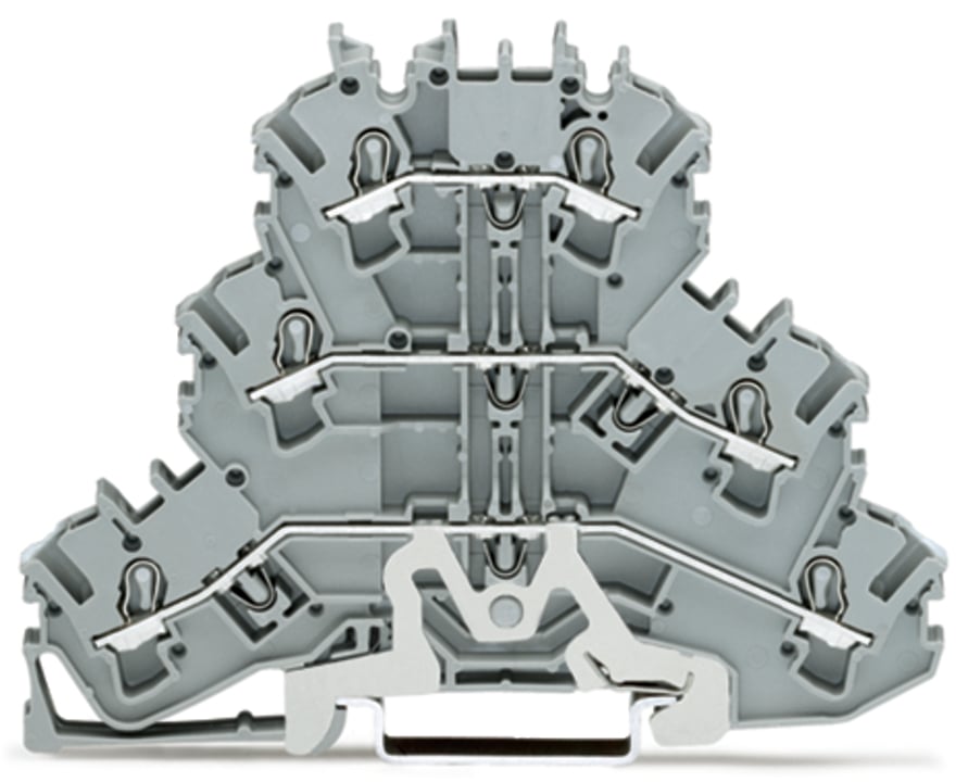 Triple-deck terminal block; Shield/through/through terminal block; 2.5 mm; Shielding/L/L; without marker carrier; for DIN-rail 35 x 15 and 35 x 7.5; Push-in CAGE CLAMP; 2,50 mm; gray