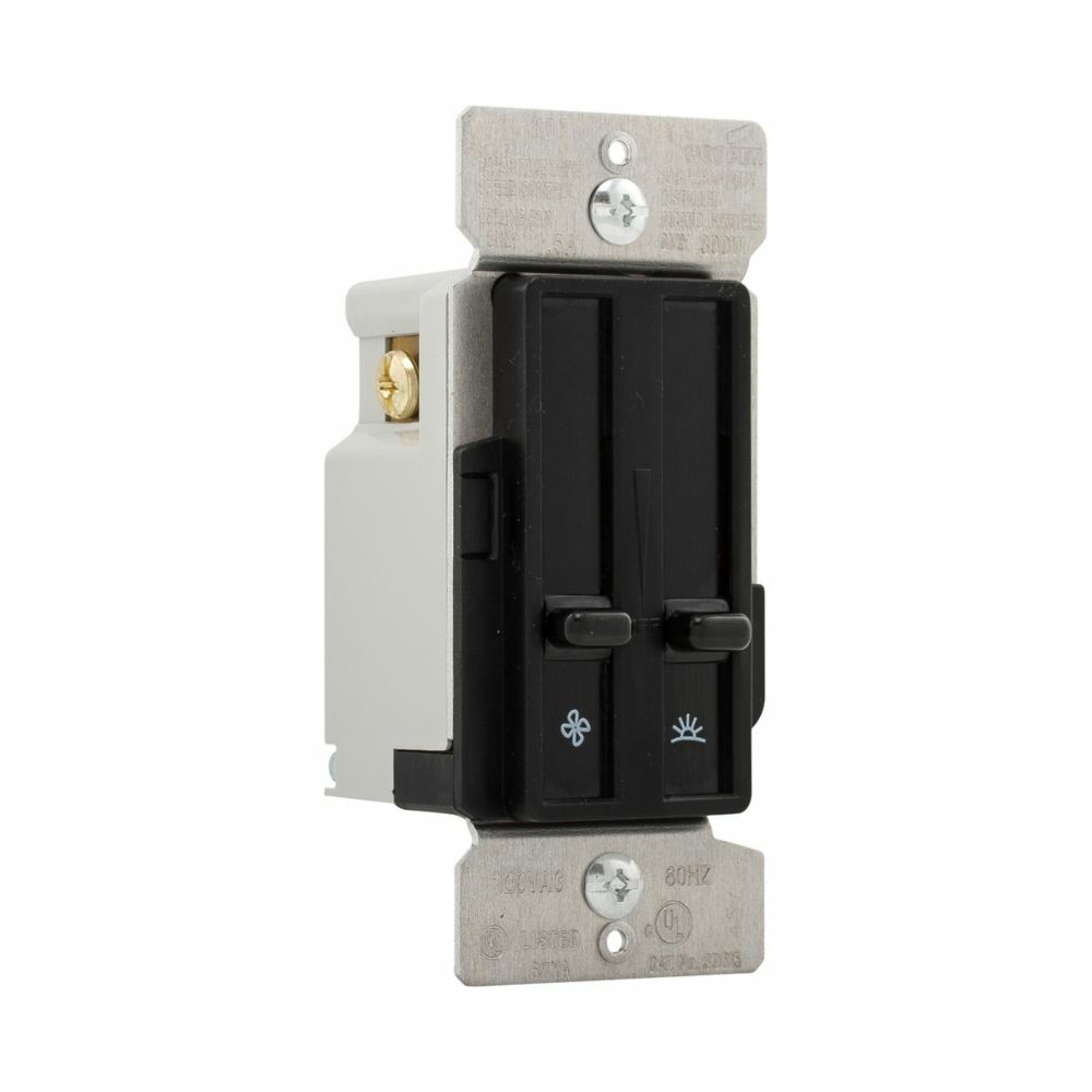 Eaton dimmer and fan speed control, No neutral required, #14 -12 AWG, Flush, 120 Vac, Back and side, Maintained, Black, 60 Hz, Incandescent, MLV, ELV, Fan, Halogen, Single-pole, Single pole, Single-phase, Polycarbonate, 300W 713002