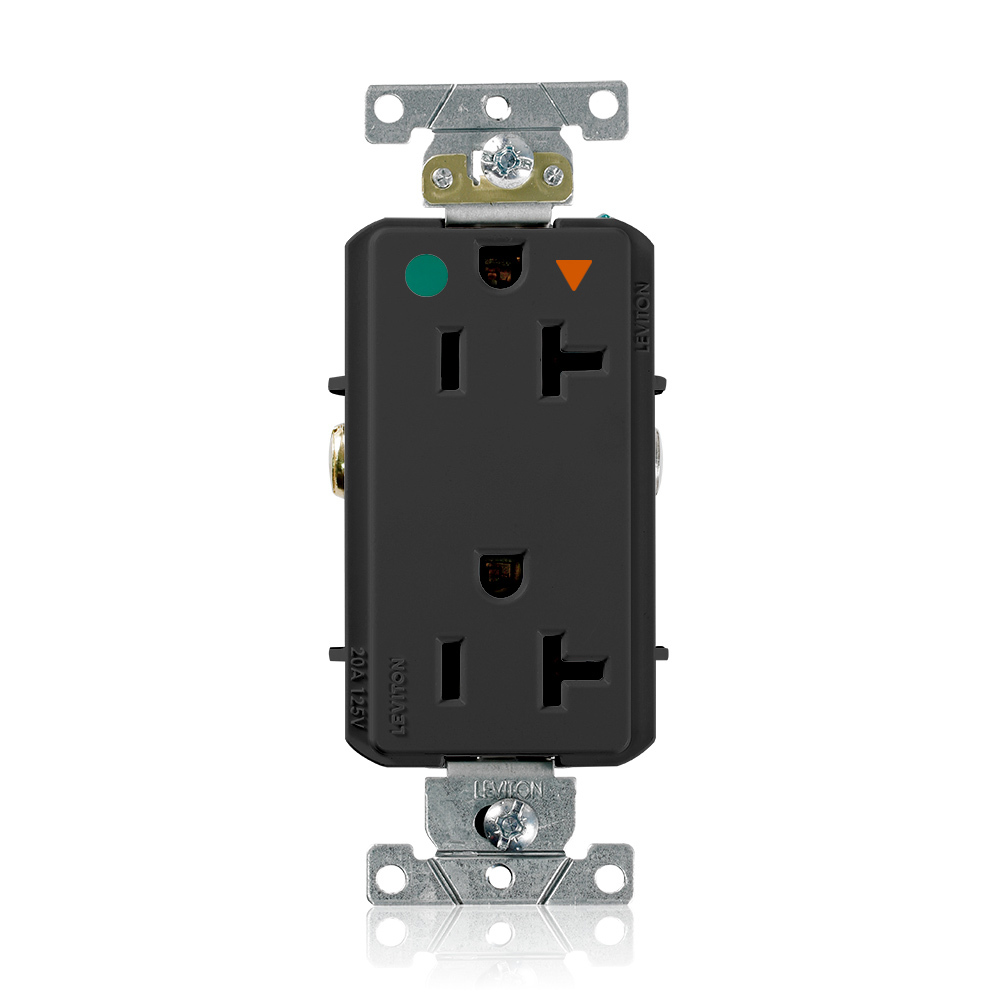 Decora Plus Isolated Ground Duplex Receptacle Outlet, Heavy-Duty Hospital Grade, Smooth Face, 20 Amp, 125 Volt, Back or Side Wire, NEMA 5-20R, 2-Pole, 3-Wire, Self-Grounding - Black