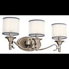 The Lacey(TM) 10in; 3 light vanity light features a classic look with its Venetian detail of curves in Antique Pewter finish and satin etched cased white inner diffusers and gray trimmed white translucent organza outer shade. The Lacey mini pendant is perfect in several aesthetic environments, including transitional and traditional.