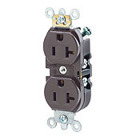20 Amp, 125 Volt, NEMA 5-20R, 2P, 3W, Narrow Body Duplex Receptacle, Straight Blade, Commercial Grade, Self Grounding, , , Back & Side Wired, Steel Strap, - LIGHT ALMOND