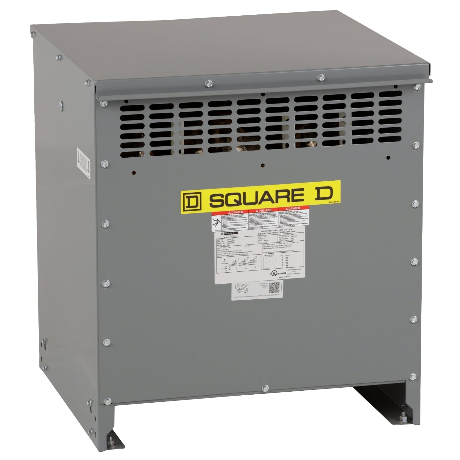 Transformer, dry type, DOE 2016, 30kVA, 3 phase, 480V delta primary, 208Y/120V secondary, 18M, 80C rise, Cu