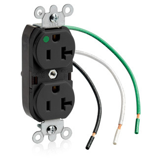 20-Amp, 125-Volt, Slim Body Duplex Receptacle, Straight Blade, Hospital Grade, Grounding, Black