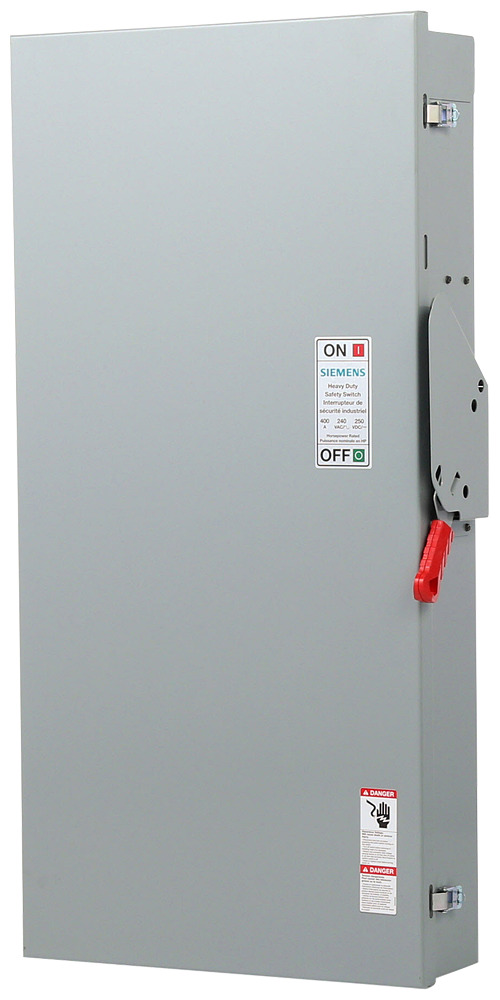  Low Voltage Circuit Protection Heavy Duty Safety Switch. 3-Pole 3-Fuse and solid neutral Fused in a type 1 enclosure (indoor). Rated 240VAC (400A).