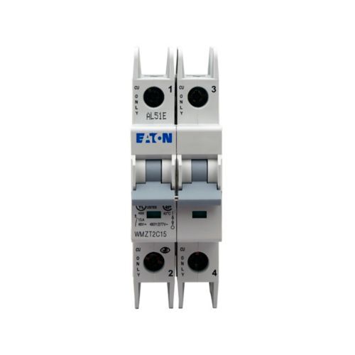 UL 489 WMZT DIN Rail Miniature Circuit Breaker, 10 kAIC at 480/277V, Two-pole, C Curve, 15A, Standard box terminals