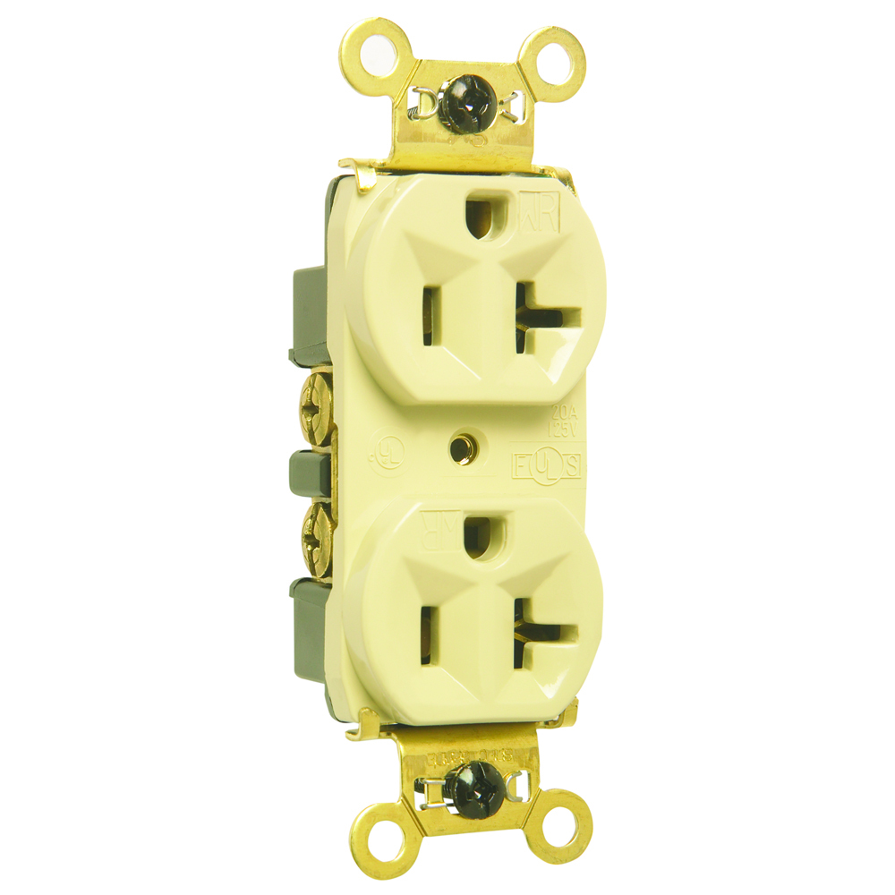 Weather-Resistant Heavy-Duty Spec Grade Duplex Receptacle Back and, Side Wire 20amp 125volt Ivory