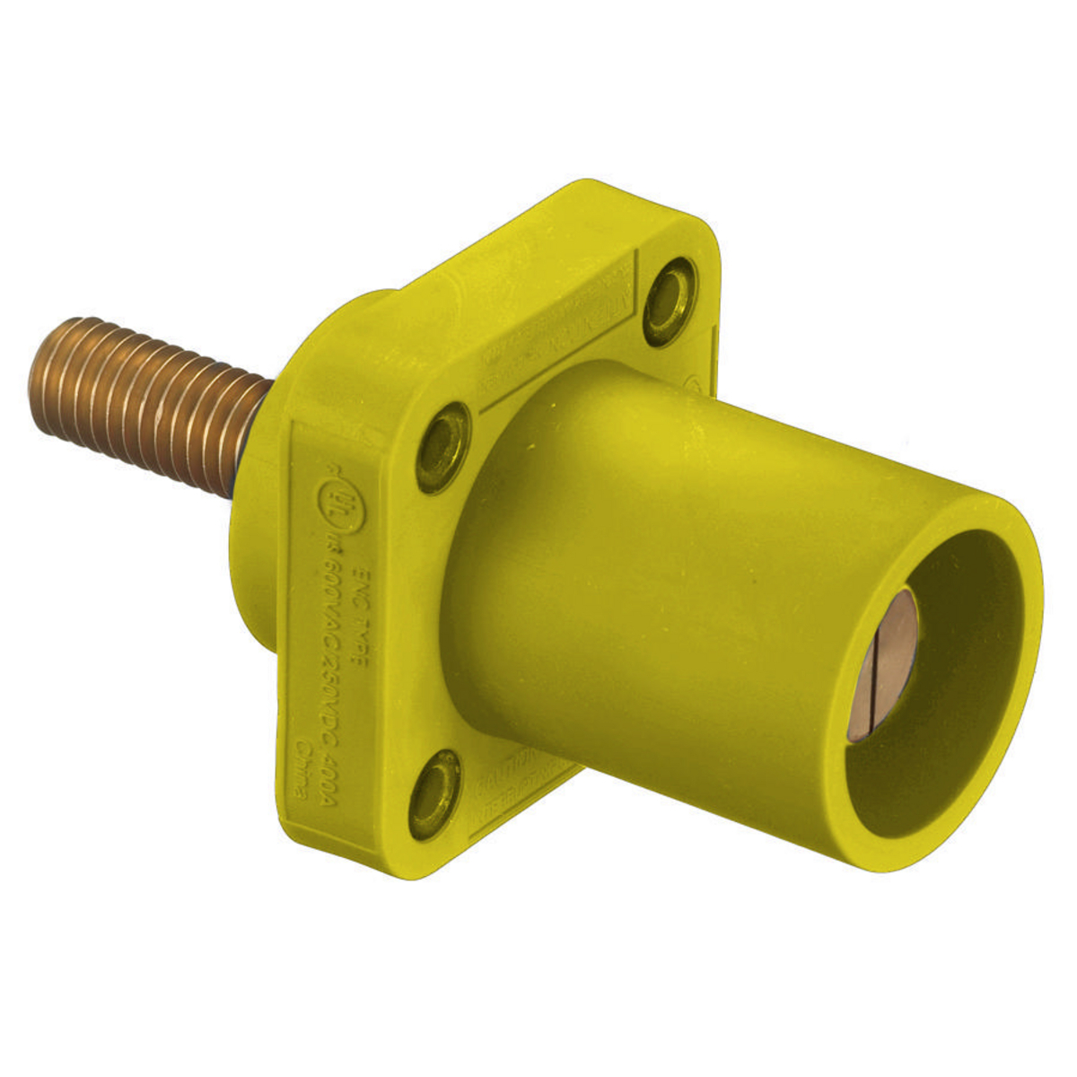 Heavy Duty Single Pole Industrial Grade Male Receptacle, 300/400A 600V AC/DC, Single Conductor, Threaded Stud