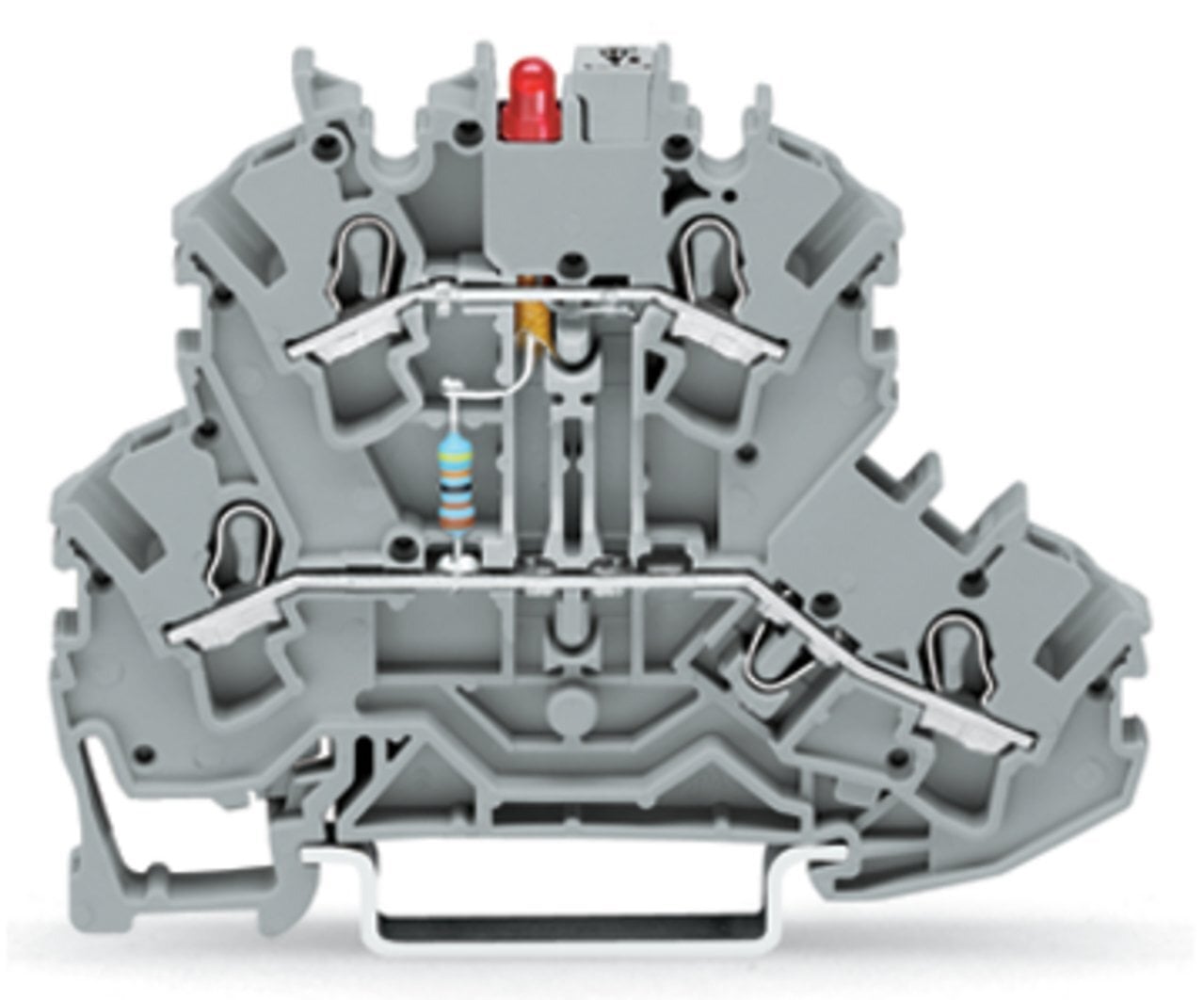 Component terminal block; double-deck; LED (red); 24 VDC; for DIN-rail 35 x 15 and 35 x 7.5; 2.5 mm; Push-in CAGE CLAMP; 2,50 mm; gray