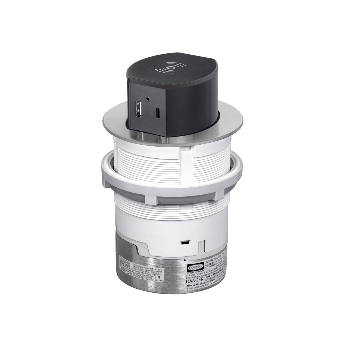 15A Tri-Power Pop Up Counter Receptacle, Surface Mount, Aluminum & Color Kit
