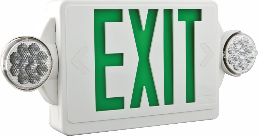 LHQM LED G M6 Quantum LED Emergency Light and Exit Sign Combo, Dual Heads, Thermoplastic, White, Green