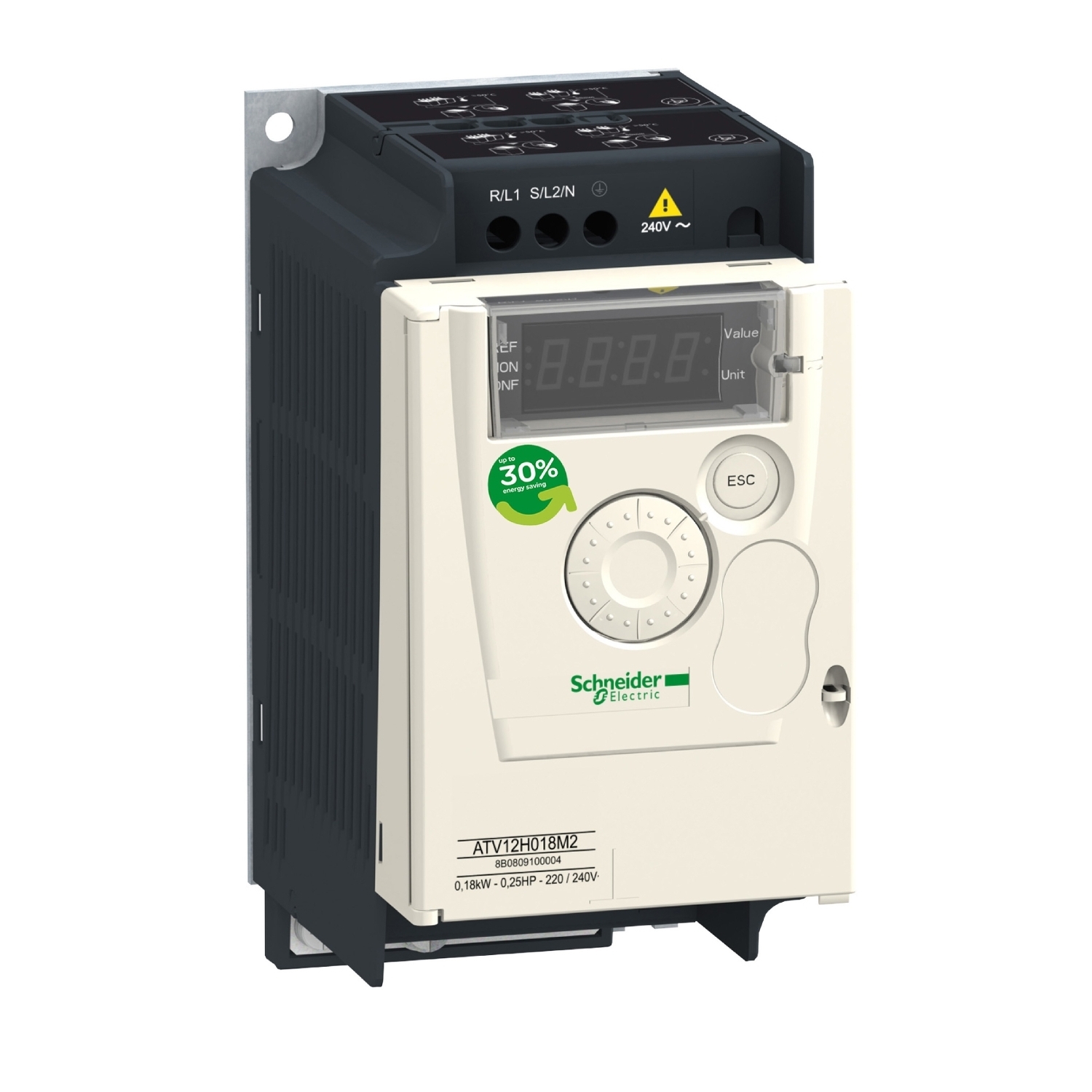 variable speed drive, Altivar 12, 0.37kW, 0.55hp, 200 to 240V, 3 phases, with heat sink