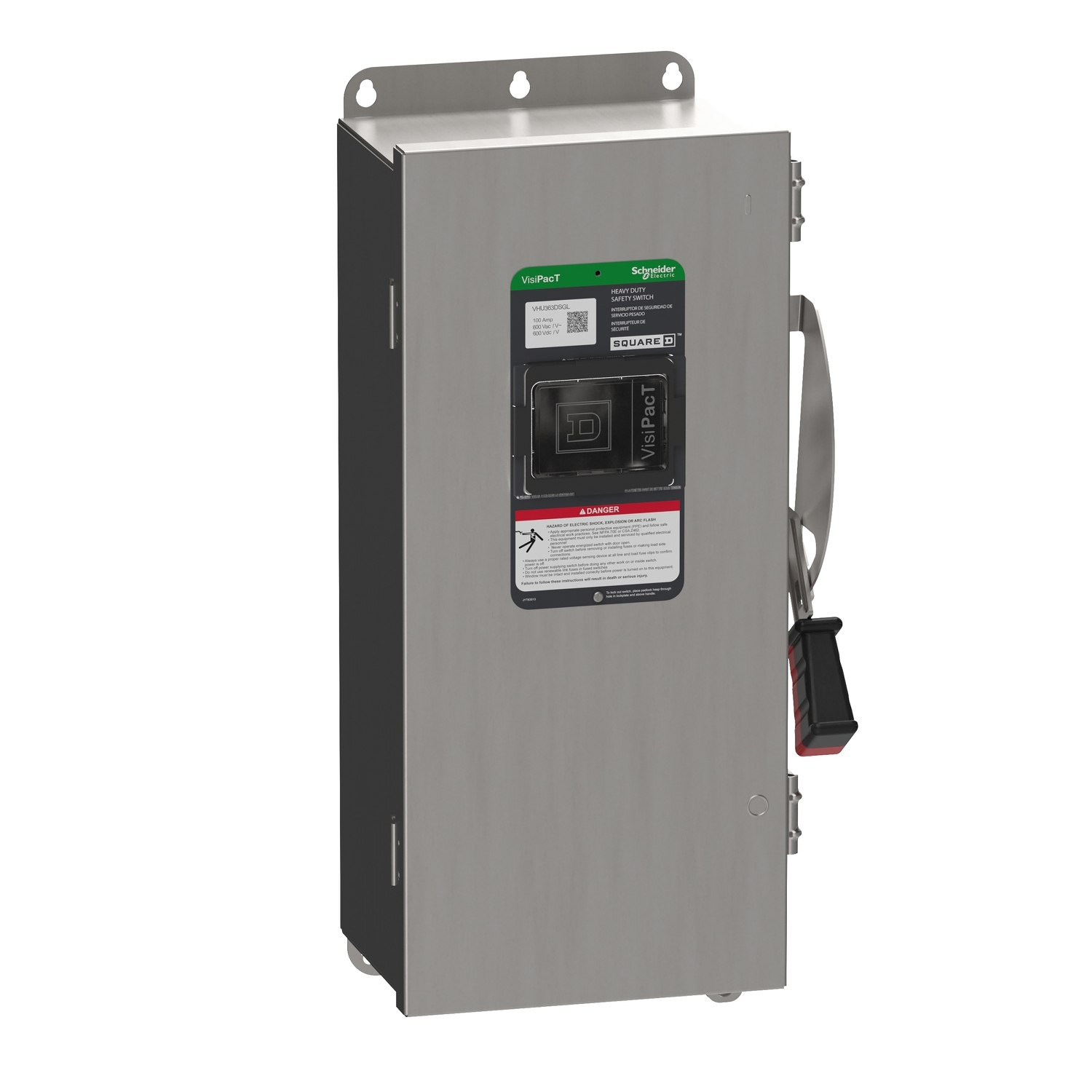 Safety switch, VisiPacT, heavy duty, fused, viewing window, NEMA 4X, 600V, 100A, 3 pole, ground lugs