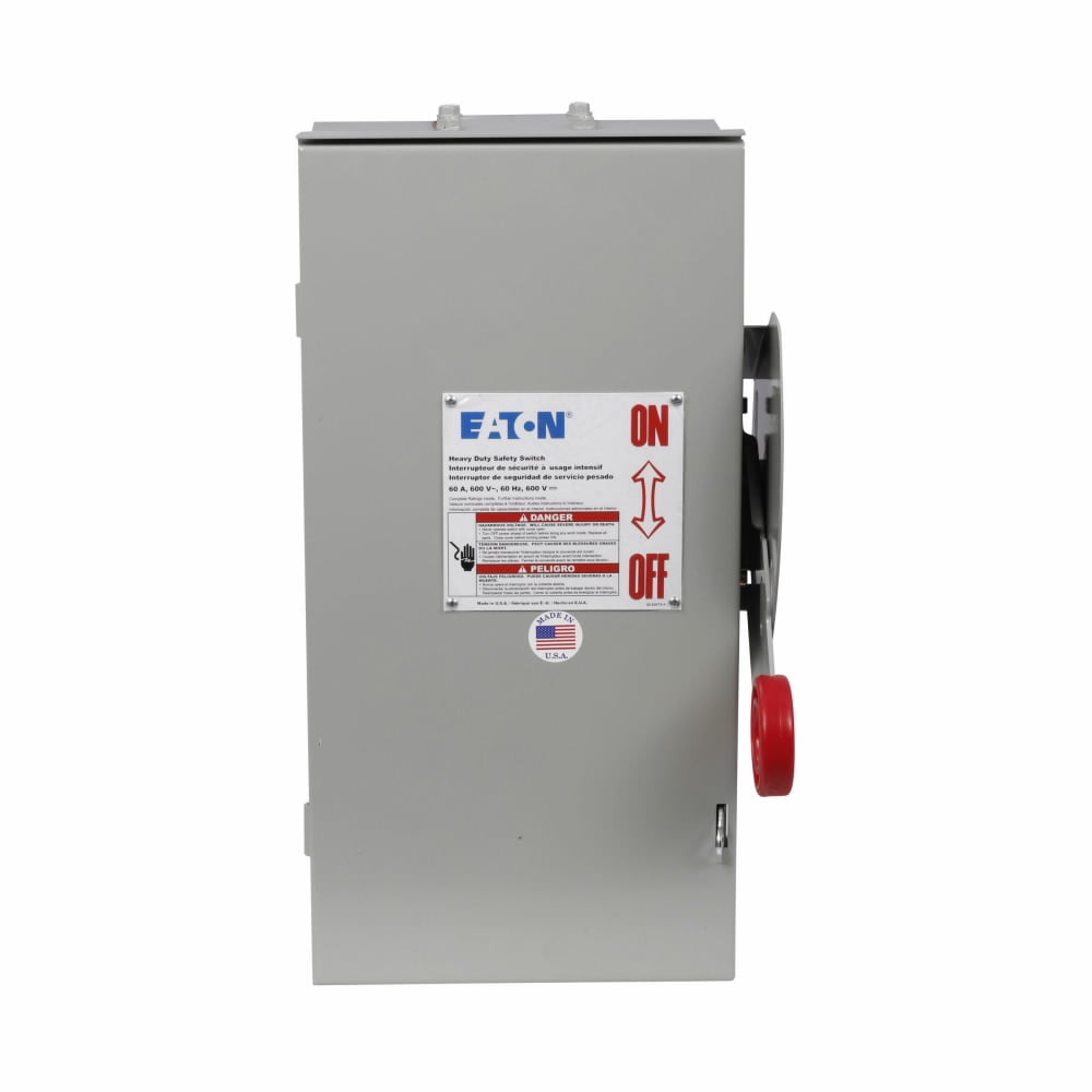 Eaton Heavy duty single-throw fused safety switch, 60 A, NEMA 3R, Painted galvanized steel, Class H, Fusible with neutral, Two-pole, Three-wire, 600 V, Max Hp: 20, 25 hp/25 hp (1PH @480,600 V TD/600 Vdc), #14-#2 Cu/Al