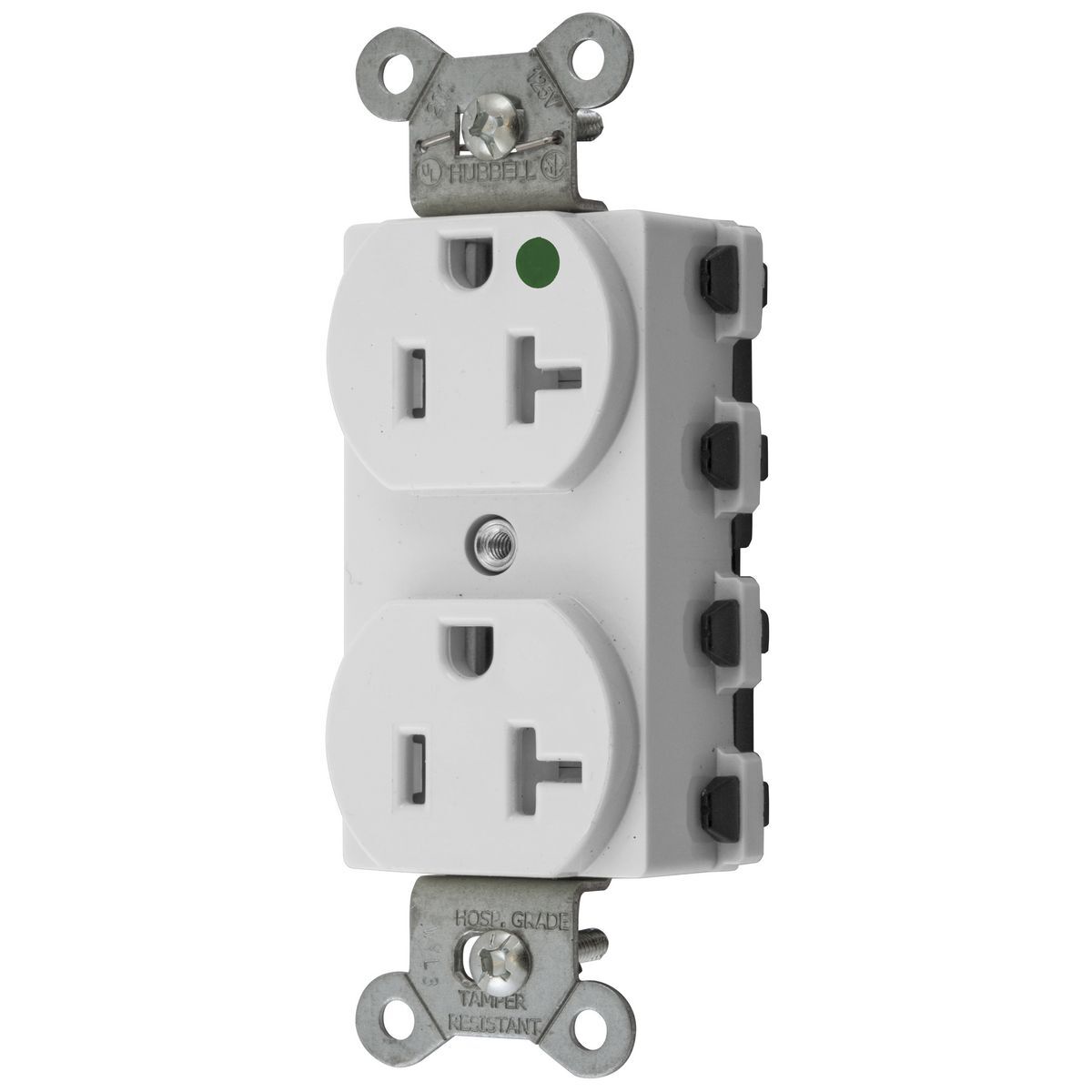 Straight Blade Devices, Receptacles, Duplex, SNAPConnect, Hospital Grade, Tamper Resistant, 20A 125V, 2-Pole 3-Wire Grounding, 5-20R, Nylon, White, USA