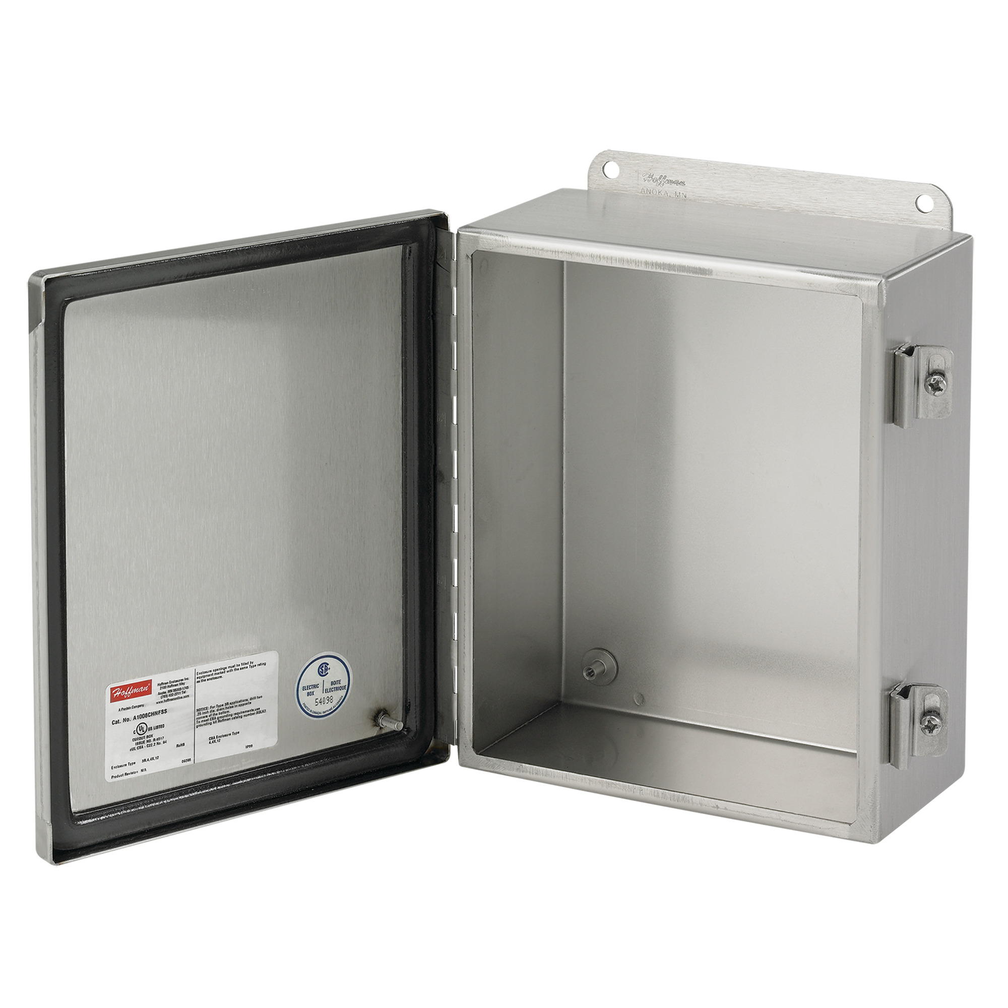 Continuous Hinge with Clamps Junction Box Type 4X, 10x8x4, Brushed, Stainless 316
