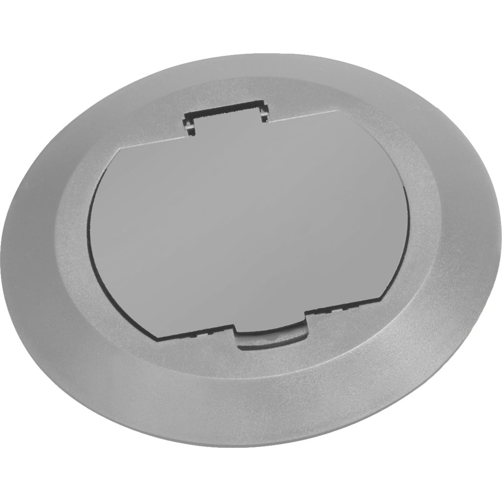 Round Plastic cover kits with one flip lid. Includes round plastic gasketed cover, mounting plate and leveling ring. Gray.