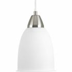 One-light cord-hung pendant with an LED source that is neatly tucked inside a frosted acrylic shade. A light commercial pendant ideal for restaurants, bar and hotel applications. Brushed Nickel finish.