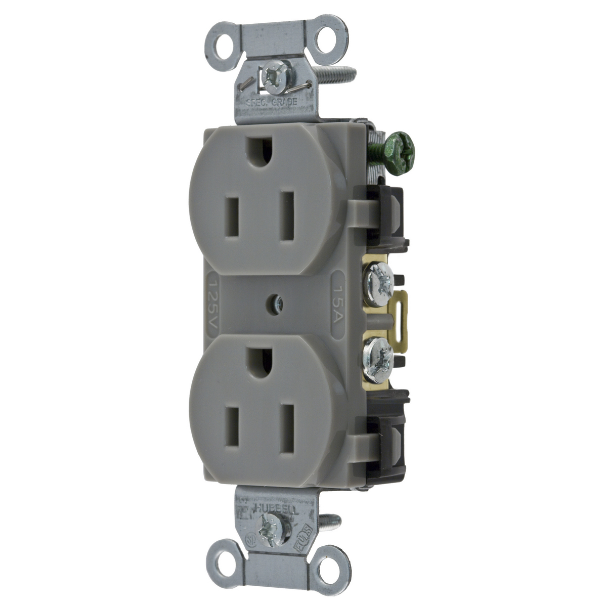 Straight Blade Devices, Receptacles, Duplex, Commercial/Industrial Grade, 2-Pole 3-Wire Grounding, 15A 125V, 5-15R, Gray, Single Pack.