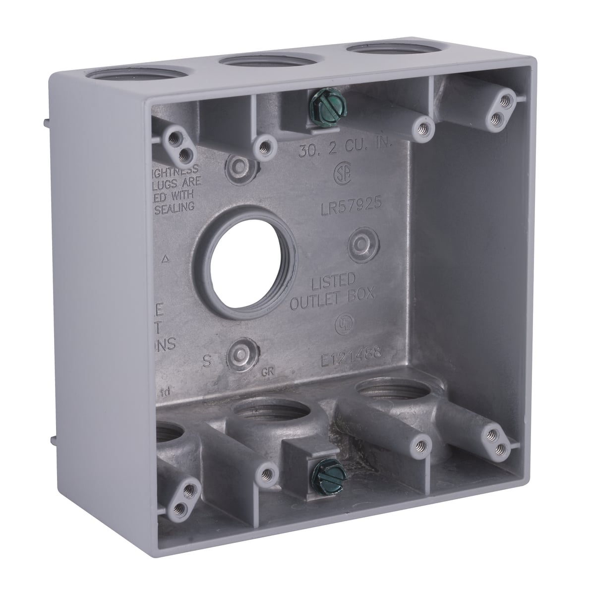 2G WEATHERPROOF BOX (7) 3/4 IN. OUTLETS - GRAY