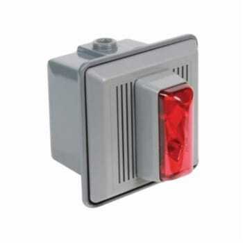 Industrial Electronic Horn/Strobe, 120 VAC, Xenon Lamp, 100/90 dB Sound, Surface Mount, Red Lens