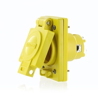 30 Amp. 250 Volt. NEMA L6-30. 2P/3W.  Locking Single Outlet.  Industrial Grade. Grounding. Wetguard - Yellow