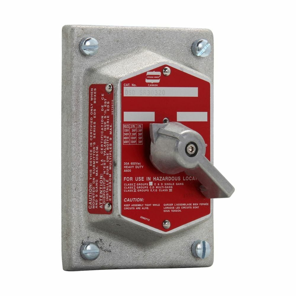 Eaton Crouse-Hinds series DSD-SR selector switch, 30A, Single-pole, 2, On/Off, 600 Vac, EDS/EFS back boxes