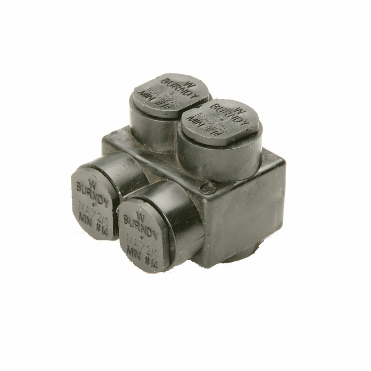 Al Distribution Tap Connectors, UV Black Plastisol Covered, 2 Ports, Double Sided Entry, #10-350 kcmil, 600 V, Torque 275 in/lbs, Temp Rating 90 Deg C.